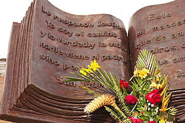 Bronze Bible by the Statue of Cristo de la Concordia, Cochabamba, Bolivia