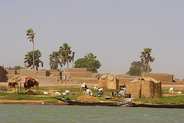 Village along the shores of the Niger River between Mopti and Lake DâˆšÂ©bo, Mali