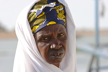 Woman aboard the ferry crossing the Bani River, Mali