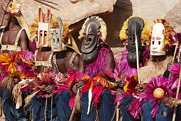 Dancers wearing Kananga masks perform at the Dama celebration in Tireli, Mali