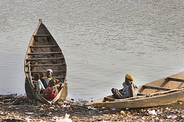 Boats on the Niger River in Mopti, Mali