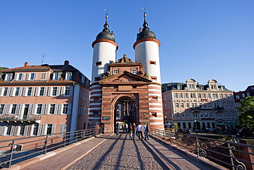 Gate of the Carl-Theodor-BrâˆšÂºcke (Old Bridge) over the Neckar River, Heidelberg, Baden-WâˆšÂºrttemberg, Germany