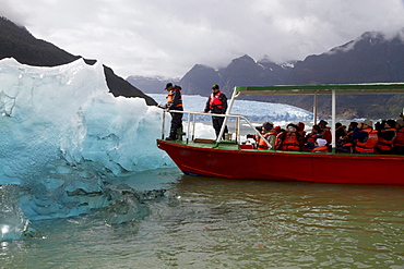 Man getting ice from an iceberg in Laguna San Rafael, Laguna San Rafael National Park, AisâˆšÂ©n Region, Chile