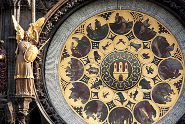 Angel figure by the Calendar, added in 1870 below the Astronomical Clock of the Old Town Hall, Prague, Czech Republic