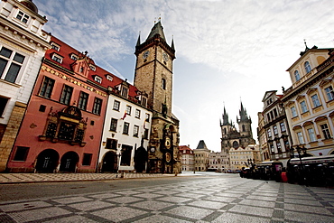 Old Town Hall, Old Town Square and the Church of Our Lady before Tyn, Prague at sunrise, Czech Republic