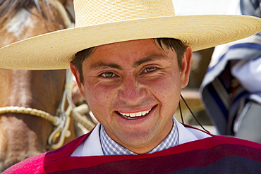 Huaso wearing a chupalla (straw hat) at Estancia El Cuadro, Casablanca Valley, Valparaiso Region, Chile