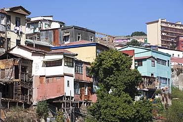 Houses on Cerro Larrain, Valparaiso, Valparaiso Region, Chile