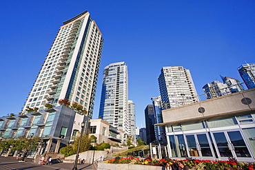 Residential skycrapers along Coal Harbour Quay, Vancouver, British Columbia, Canada