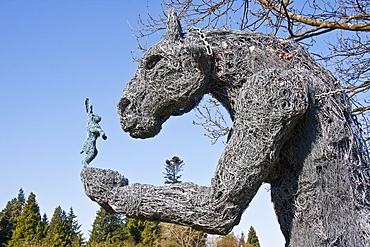 Minotaur sculpture in the Turf Labyrinth in the UBC Botanical Garden and Centre for Plant Research, University of British Columbia, Vancouver, British Columbia, Canada