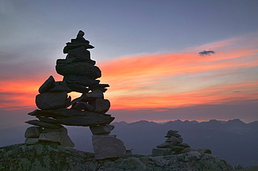 Innukshuk on the top of Whistler Mountain, Jasper National Park, Alberta.