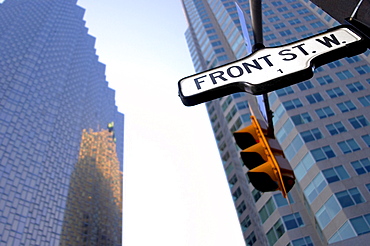 Front Street Road Sign, Traffic Light, Skyscrapers, Toronto.