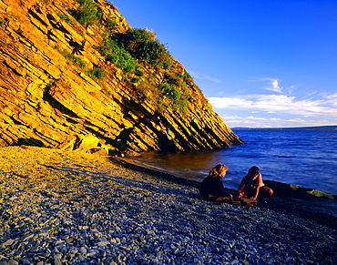 Girls Playing on Shore, Anse-aux-Sauvages, Forillon National Park, Gaspesie Region, Quebec