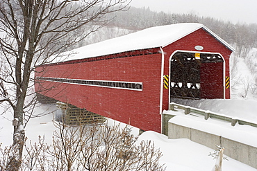 Cover Bridge and Snowstorm, Saint-Rene-de-Matane, Gaspesie Region, Quebec