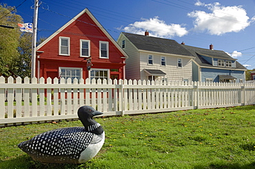 Community Park and loon sculpture. St. George Street - the oldest town street in Canada. Annapolis Royal, Nova Scotia. Canada.