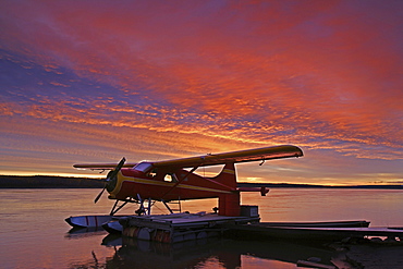 Floatplane in Sunset over the MacKenzie River, Fort Simpson, Northwest Territories