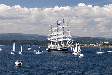 Russian Tall Ship the "Palladin" approaching Inner Harbor, Victoria, British Columbia