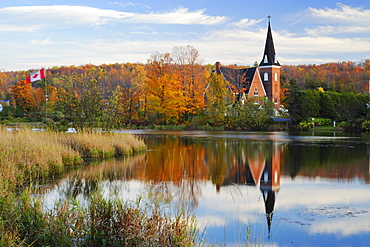 Church Reflected in a Lake in Autumn, Knowlton, Quebec