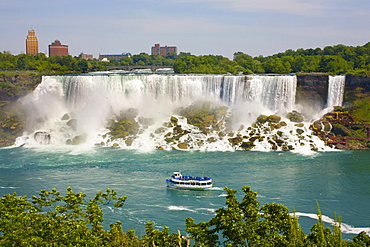 American Falls with Maid of the Mist Ferry, from Niagara Falls, Ontario