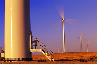 Man on Deck of Wind Turbine, near St. Leon, Manitoba