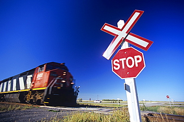 Train Passing Railway Crossing, Winnipeg, Manitoba