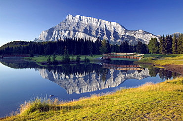 Mount Rundle reflected in Cascade Ponds, Banff National Park, Alberta, Canada