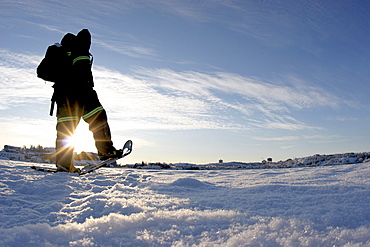 Cold trek across the frozen Back Bay portion of the Great Slave Lake, Yellowknife, Northwest Territories