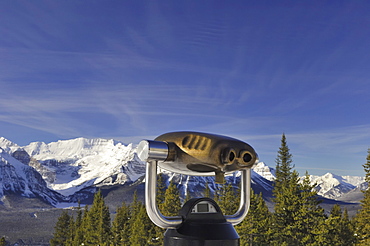 Binoculars and scenery of Canadian Rocky Mountains, Lake Louise Ski Resort, Banff National Park, Alberta