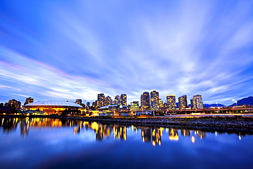 Downtown and BC Place Stadium, venue for 2010 Winter Olympics, False Creek, Vancouver, British Columbia