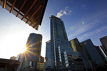 Downtown office towers from new Convention Centre, Coal Harbour, Vancouver, British Columbia