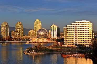 Science Centre and Athlete's Village at sunset, False Creek, Vancouver, British Columbia