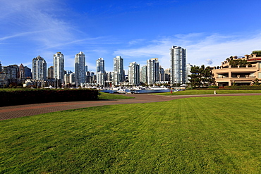 View across False Creek to condominiums of Yaletown and downtown, Vancouver, British Columbia