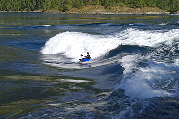 Kayaker playing in the standing waves, Skookumchuck Narrows, Sechelt Inlet, British Columbia