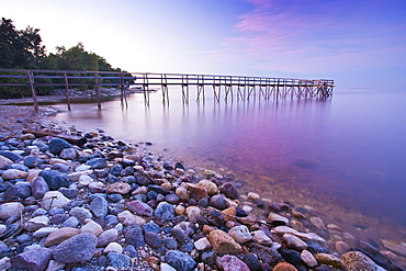 Pier and shoreline of Lake Winnipeg, Matlock, Manitoba