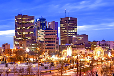 Carnival at The Forks, Portage and Main in the background, Winnipeg, Manitoba