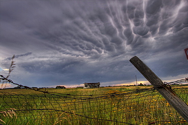 Mammatus clouds over an abandoned farm north of Edmonton, Alberta