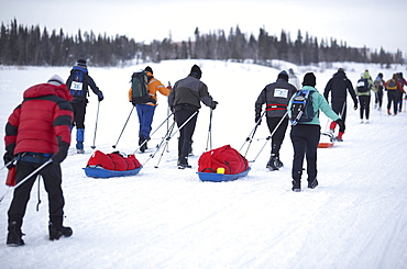 The starting push of the first Rock/Ice Ultra marathon in Yellowknife, Northwest Territories in 2007