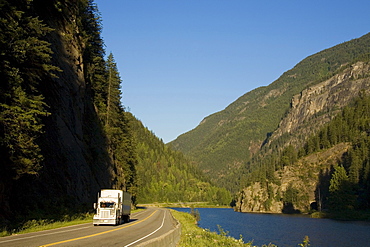 Truck Driving on Highway 1 west of Revelstoke, British Columbia