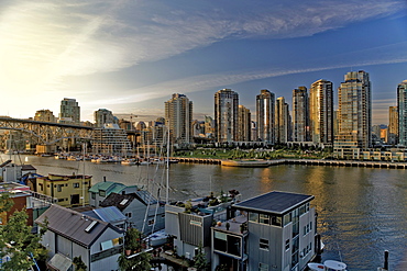 Downtown looking North-West over False Creek and Granville Island, Vancouver, British Columbia