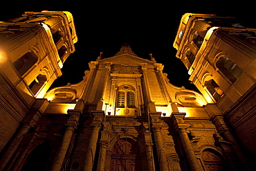 Basilica Menor de San Lorenzo at night, Santa Cruz de la Sierra, Bolivia