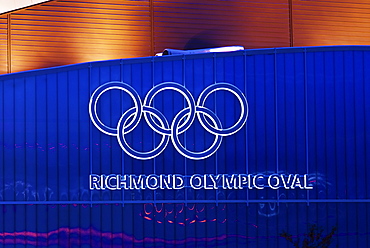 Olympic symbol on the wall of the Richmond Olympic Oval, speed skating venue for the 2010 Olympic and Paralympic Winter Games, Richmond, British Columbia