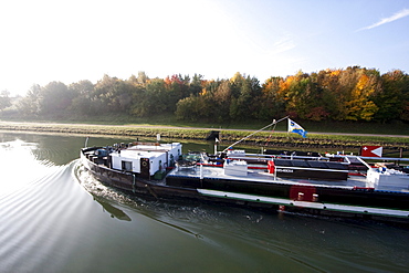 Riverboat on the Main-Danube Canal between Bamberg and Nuremberg, Bavaria, Germany