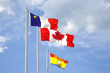 Acadian, Canadian and New Brunswick Flags, Bouctouche, New Brunswick