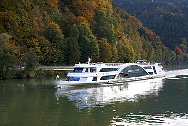 Cruise ship on the Danube River near Obernzell, Bavaria, Germany