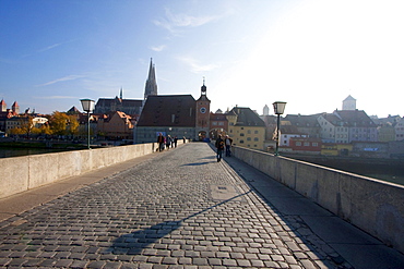 Steinerne Bruecke (Stone Bridge) over the Danube River, Regensburg, Bavaria, Germany