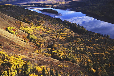 Aerial View of the The Peace River and Valley, near Fort St. John, Northeastern British Columbia