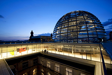 Norman Foster's Dome of the Reichstag Building at night, Berlin, Germany