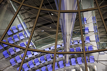 Inside Norman Foster's Dome of the Reichstag Building at night, Berlin, Germany