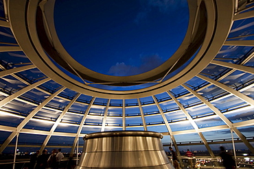 Inside Norman Foster's Dome of the Reichstag Building at night, Berlin, Germany