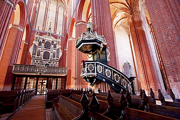 Baroque pulpit in St. Nikolai Church, Wismar, Germany