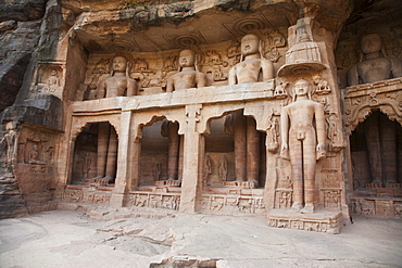 Jain sculptures carved in to the cliff on the southern approach to the fort, Gwalior, Madhya Pradesh, India